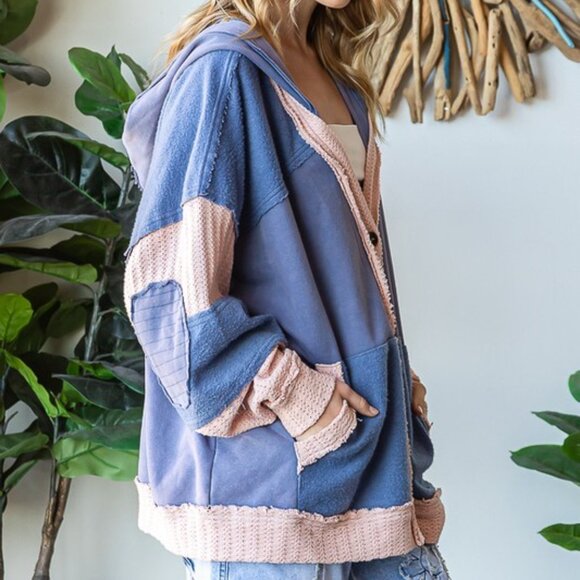 Oli & Hali Blue Washed Colorblock Hoodie Cardigan - Picture 6 of 6